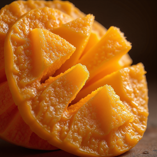 品牌展示图标，橙色圆形设计，中间有芒果图案